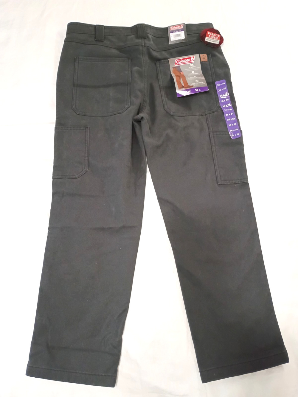 Coleman Men Gray Pants 36x29 Fleece Lined Work Utility Pants Stretch NWT